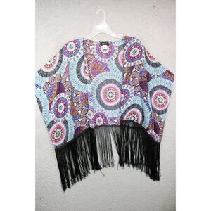 Fornia Colorful Mandellas Fringe Overlay-Size S/M-Boho-Semi-Sheer-Open Front